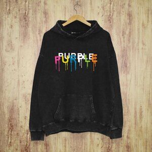 Purple Brand Painted Wordmark Hoodie Black Men's